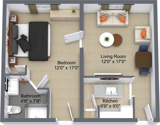 Simple One Bedroom Plan layout